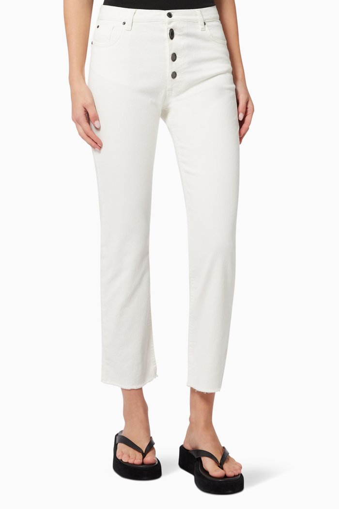 

Cropped High Waist Jeans in Cotton Denim, White