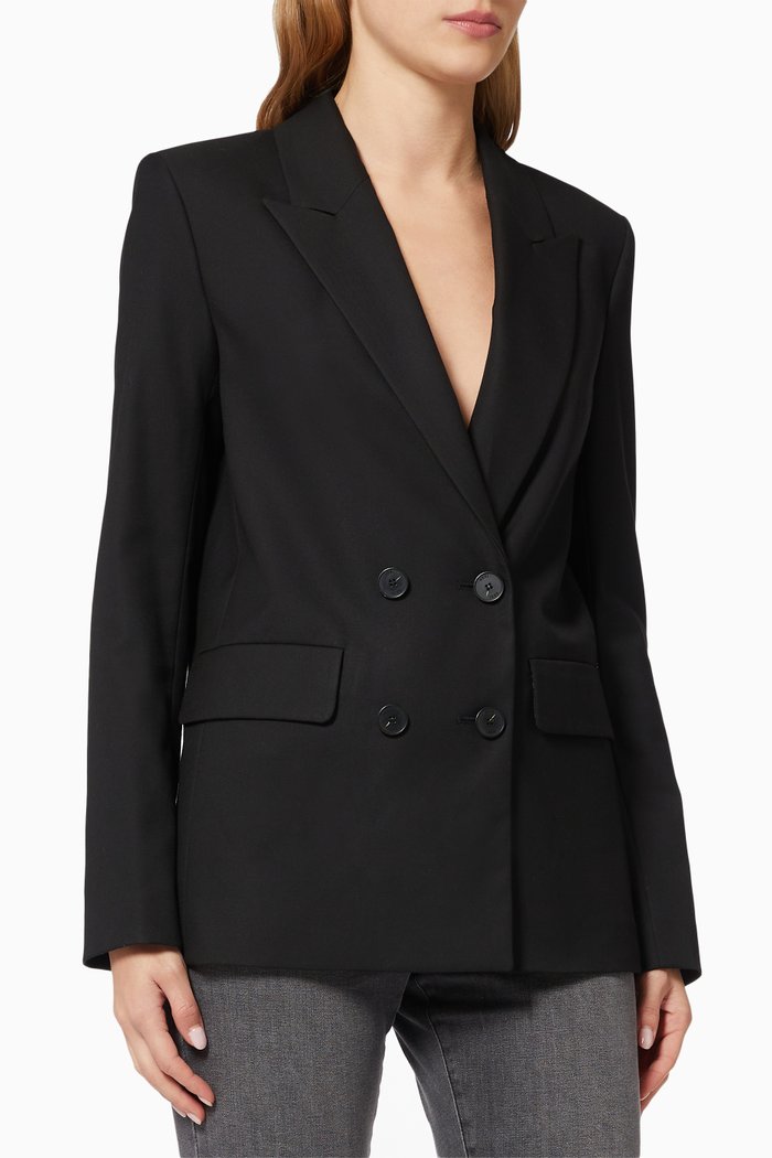 

Double-breasted Suit Jacket in Crêpe, Black