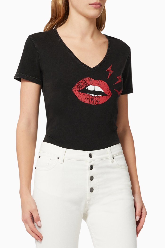 

Lips Print T-shirt in Cotton Jersey, Black