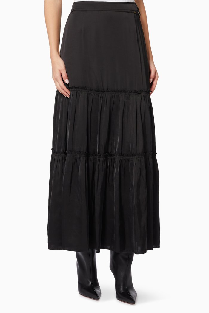 

Gathered Maxi Skirt in Crêpe, Black