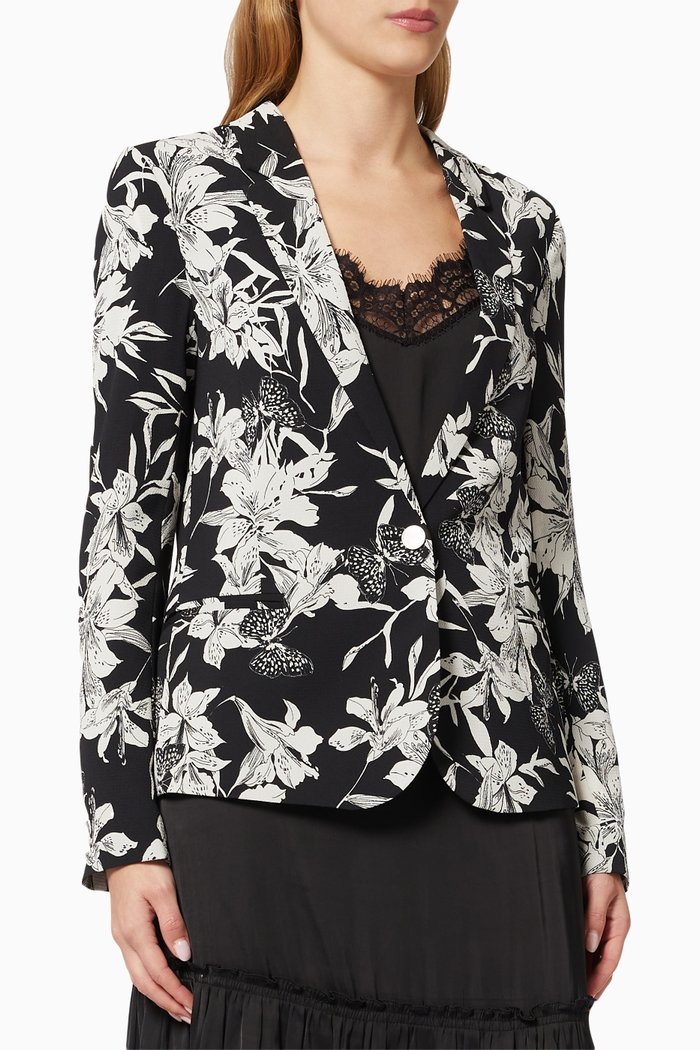

Floral Print Jacket in Crêpe, Black