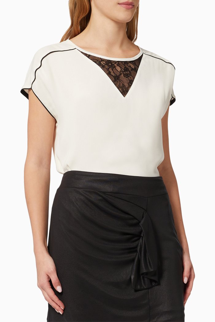 

Lace Panel Top in Crêpe, White