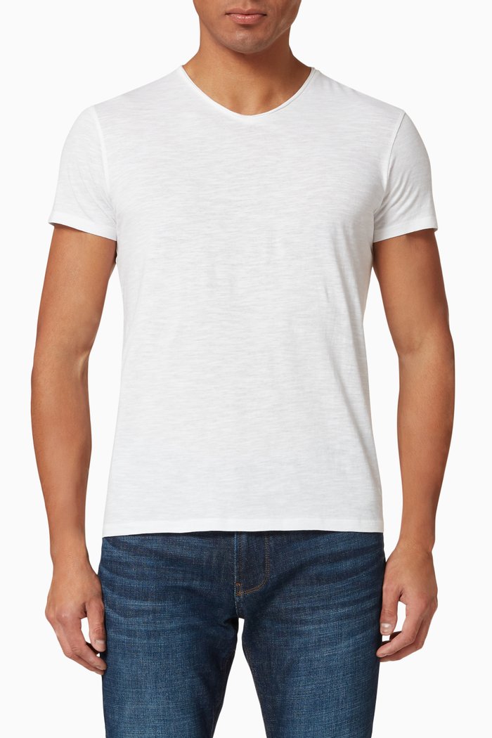 

Rolled V-neck T-shirt in Slub Cotton, White