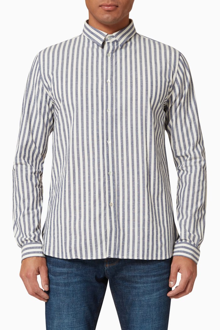 

Regular Shirt with Vertical Stripes in Cotton, Blue