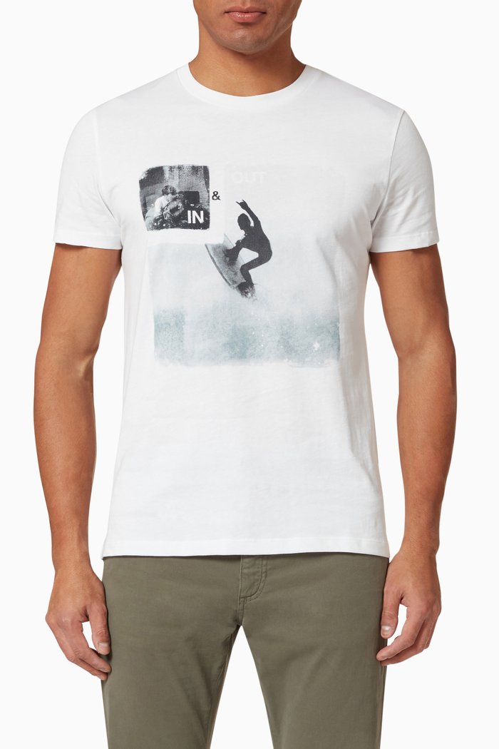 

T-shirt with Surfer & Guitarist Image in Organic Cotton, White