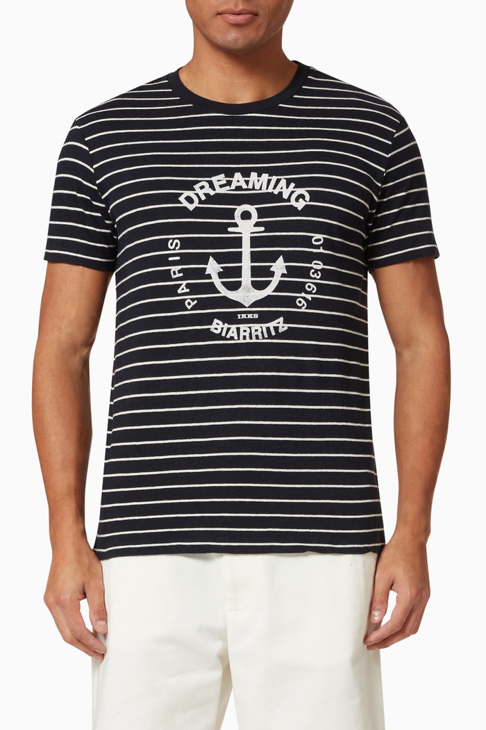 

Striped T-shirt with Anchor in Linen Blend, Blue