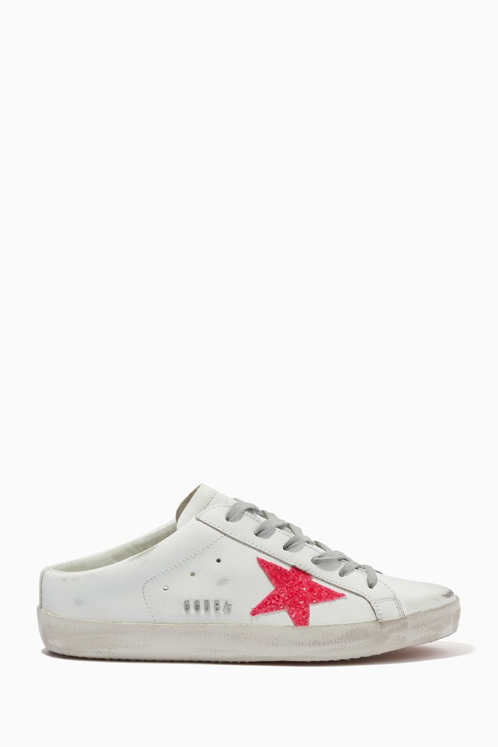 

Super-Star Glitter Star Sabots in Leather, White