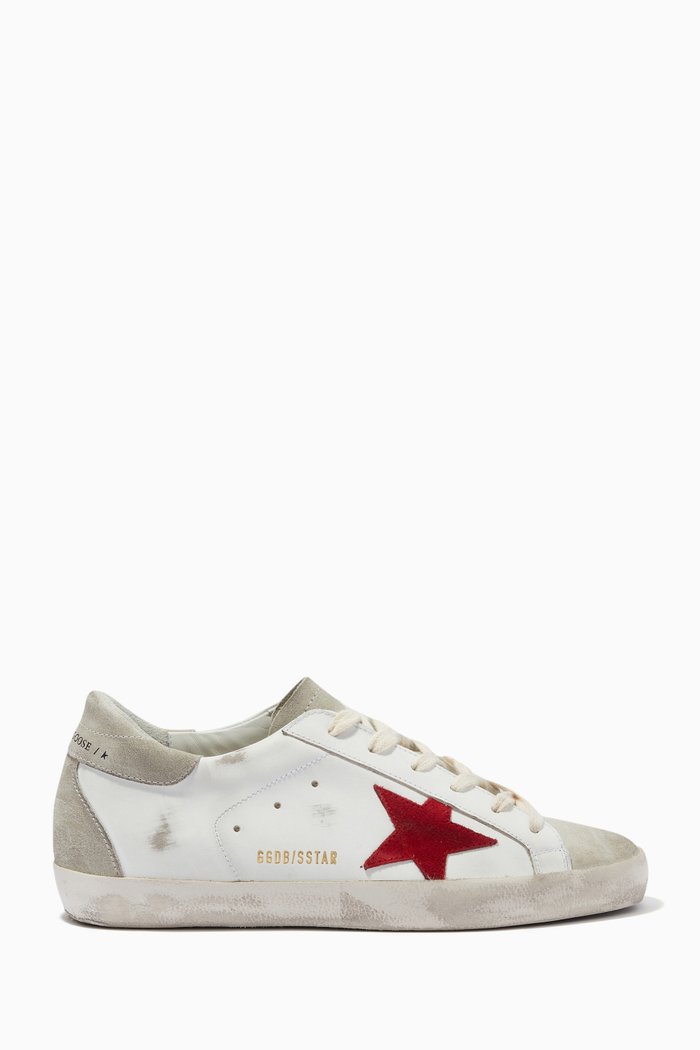 

Super-Star Sneakers with Suede Star in Leather, White