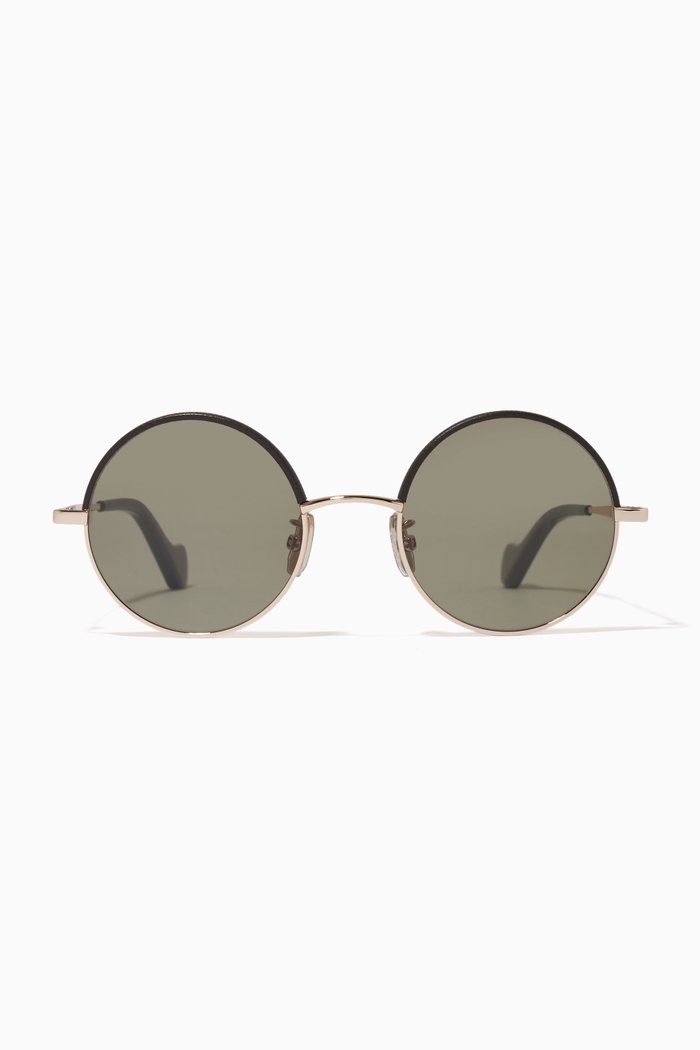 

Round Sunglasses in Metal & Calfskin, Gold