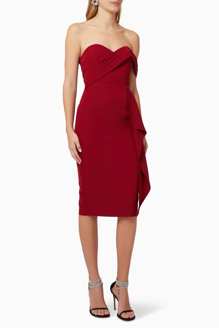 

Pleated Bandeau Midi Dress, Red
