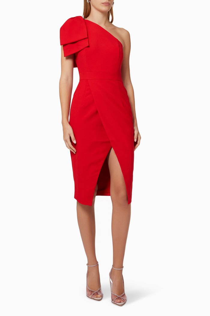 

Bow Shoulder Wrap Midi Dress, Red
