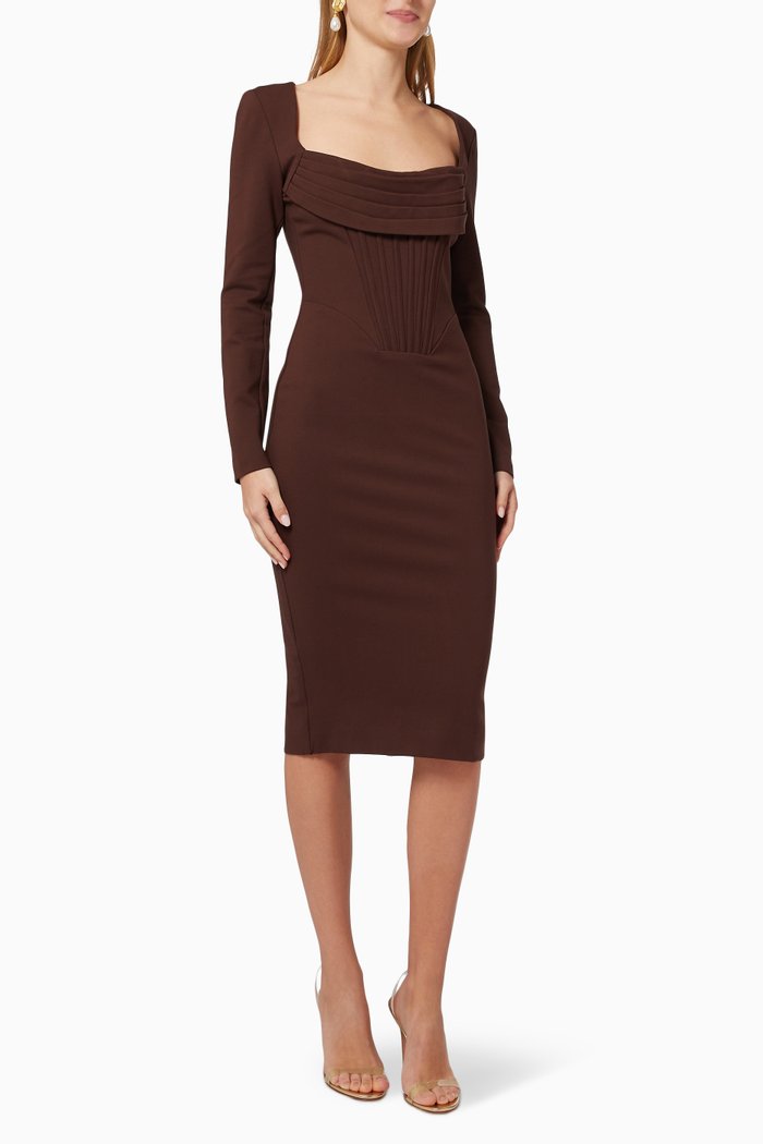 

Cowl Corset Ponte Midi Dress, Brown