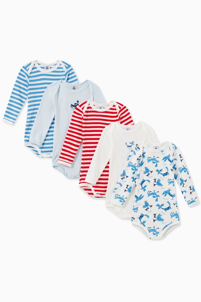 

Long Sleeve Wrapover Bodysuit in Organic Cotton, Set of 5, Multicolour