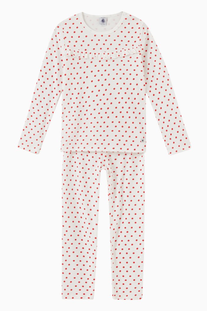 Red Dots Printed Pyjama Set in Cotton, Multicolour