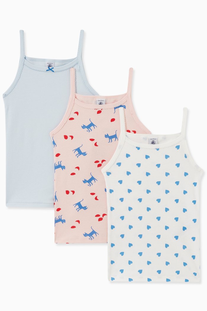 

Cat and Hearts Suspender Shirts in Cotton, Set of 3, Multicolour