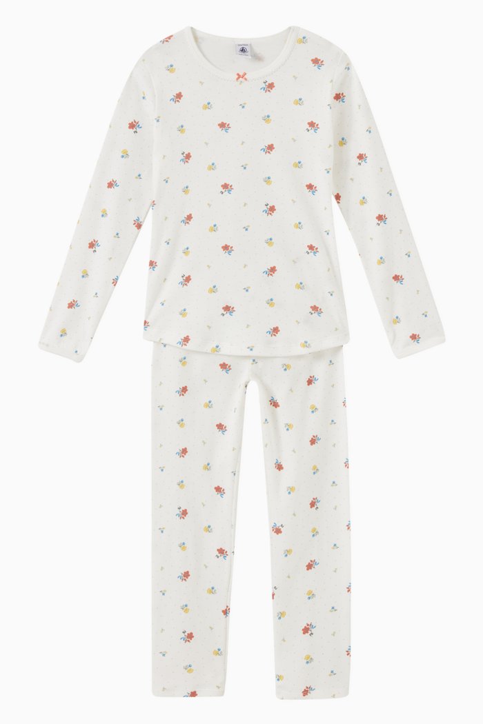 Floral Printed Pyjama Set in Cotton, Multicolour
