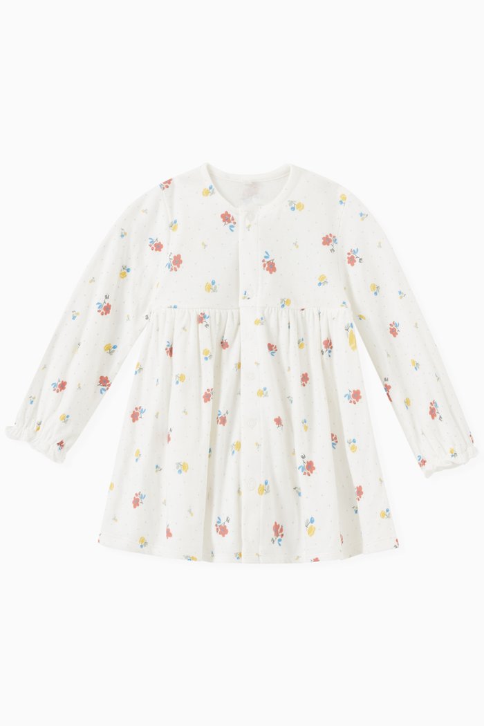 

Floral Printed Dress in Organic Cotton Tube-knit, White