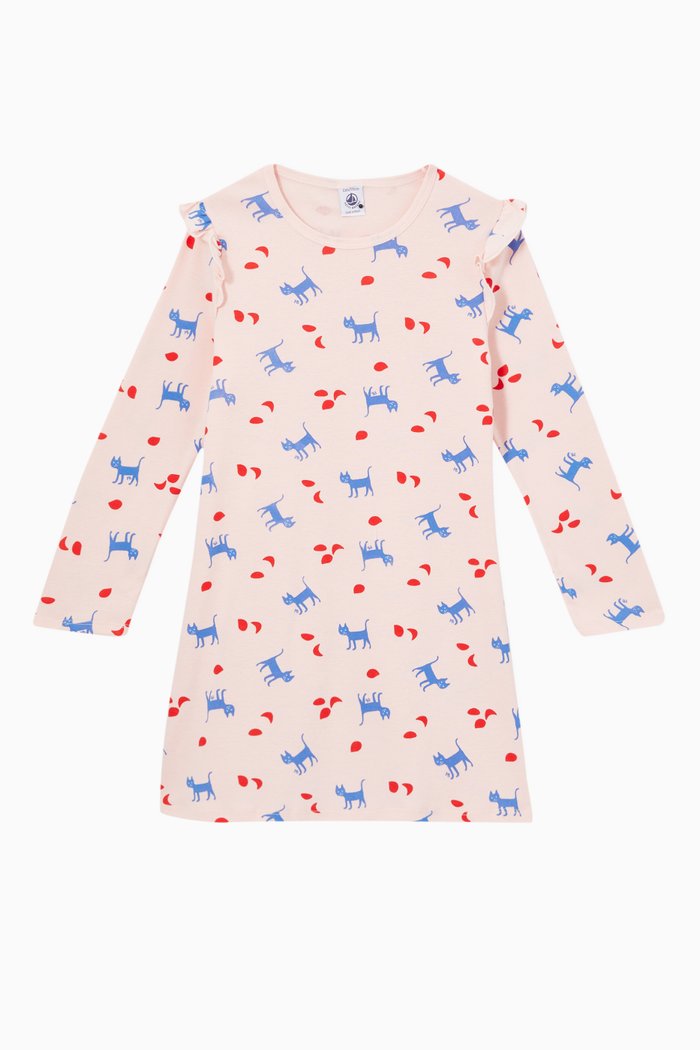 

Cat Printed Nightdress in Cotton, Multicolour