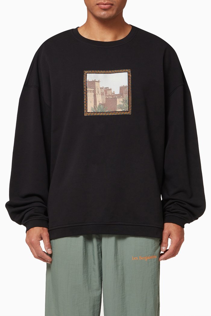 Graphic Print Sweatshirt in Cotton, Black