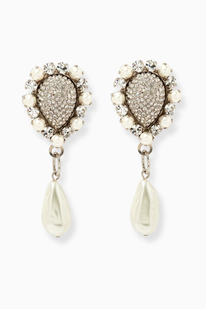 

Crystal Pearl Pendant Clip Earrings, Silver