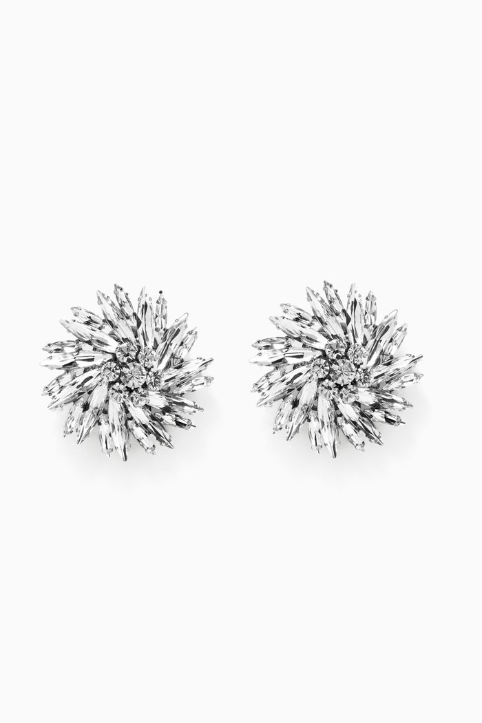 

Flower Crystal Clip Earrings, Silver
