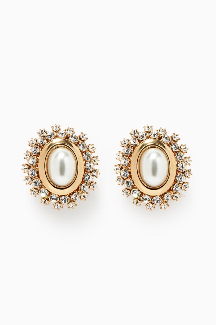 

Oval Crystal & Pearl Clip Stud Earrings, Gold