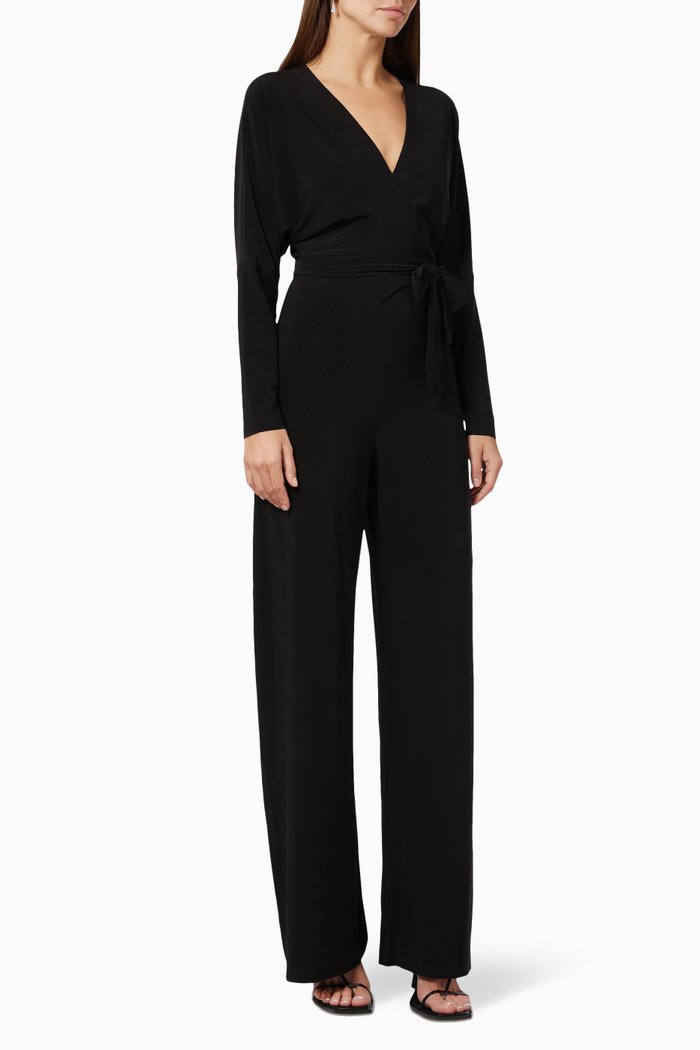

Reversible Dolman Wrap Jumpsuit in Poly Lycra, Black