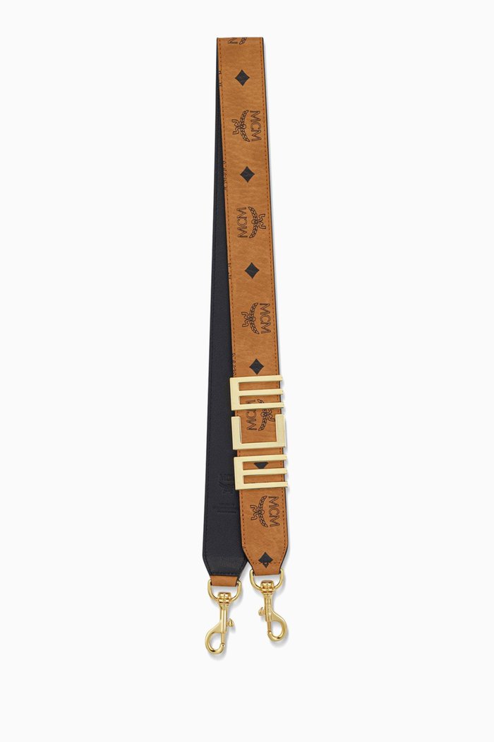 

Tech MCM Logo Shoulder Strap in Visetos & Nappa Leather, Brown
