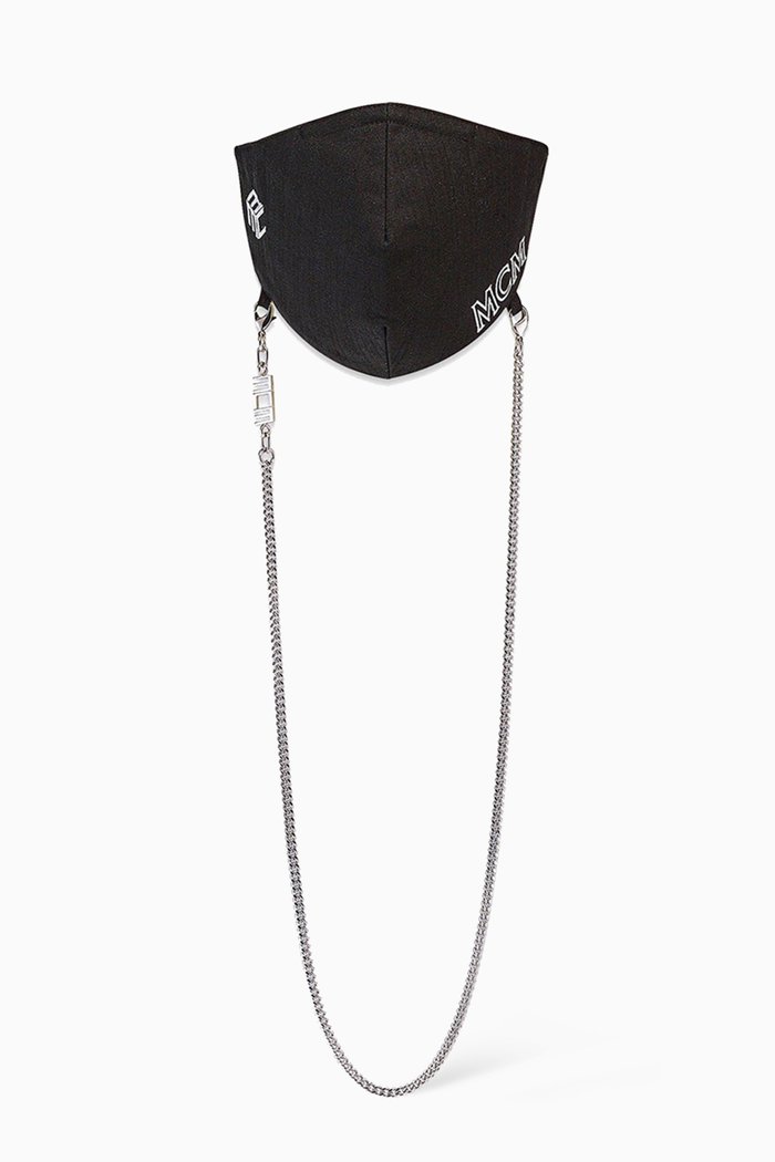 

Cubic Logo Cotton Face Mask with Chain, Black