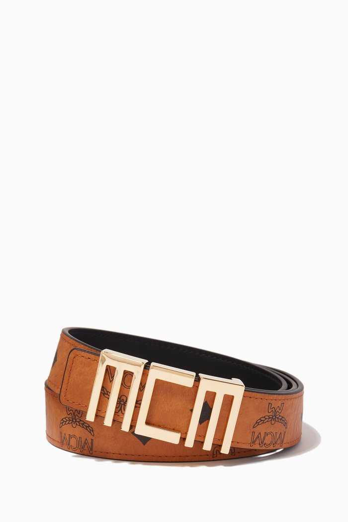 

Tech MCM Reversible Belt in Leather & Signature Visetos, Brown