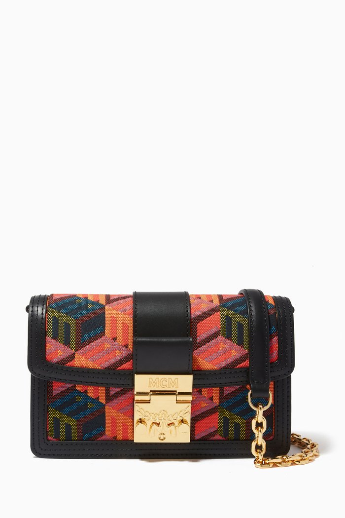 

Gretl Crossbody Bag in Cubic Monogram Jacquard & Leather, Neutral