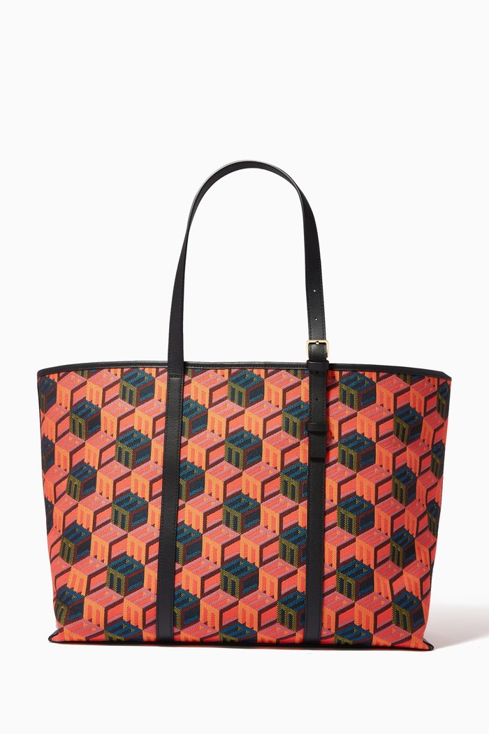Medium Shopper in Cubic Monogram Jacquard, Neutral