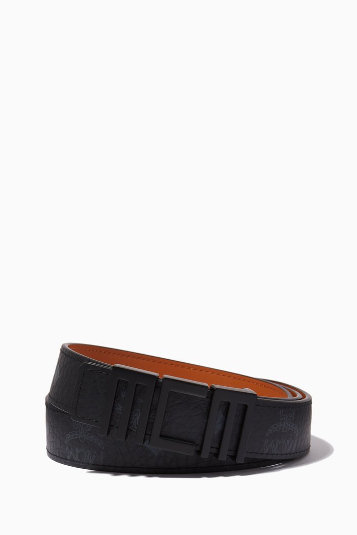 

Tech MCM Reversible Belt in Leather & Signature Visetos, Black