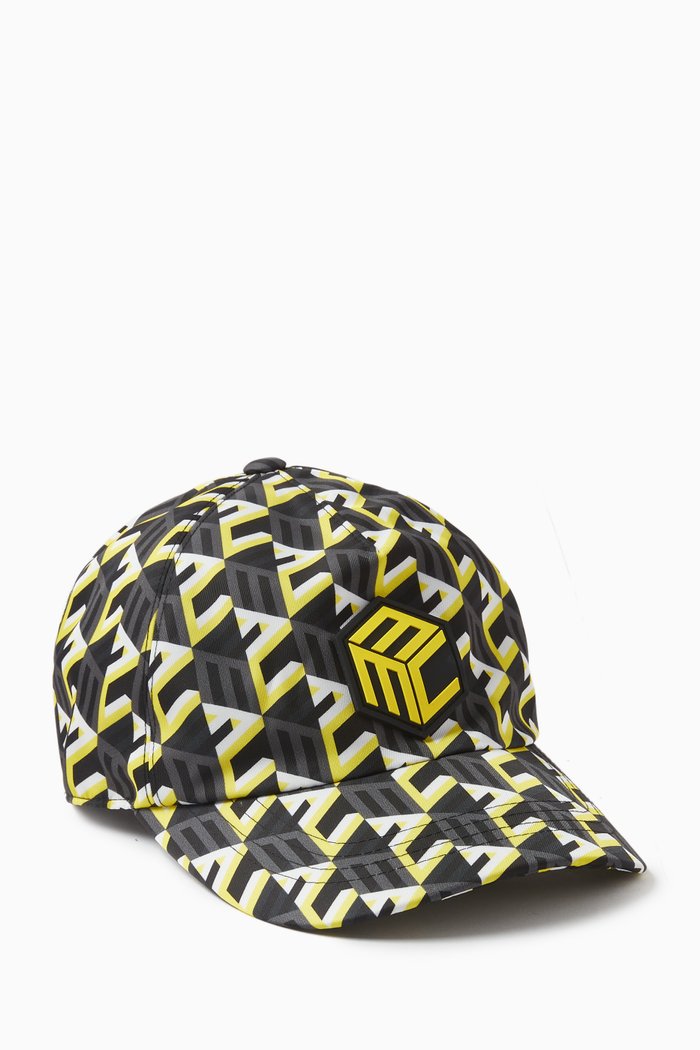 

Cubic Monogram Print Cap in Recycled Nylon, Yellow