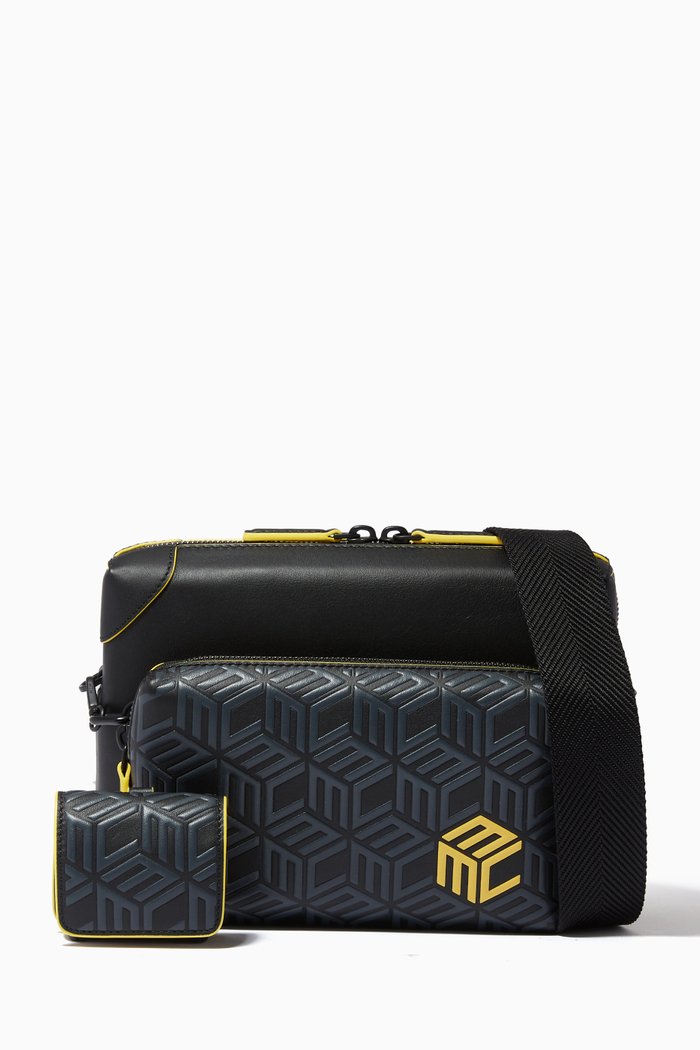 

Small Multifunction Crossbody in Cubic Monogram Leather, Black