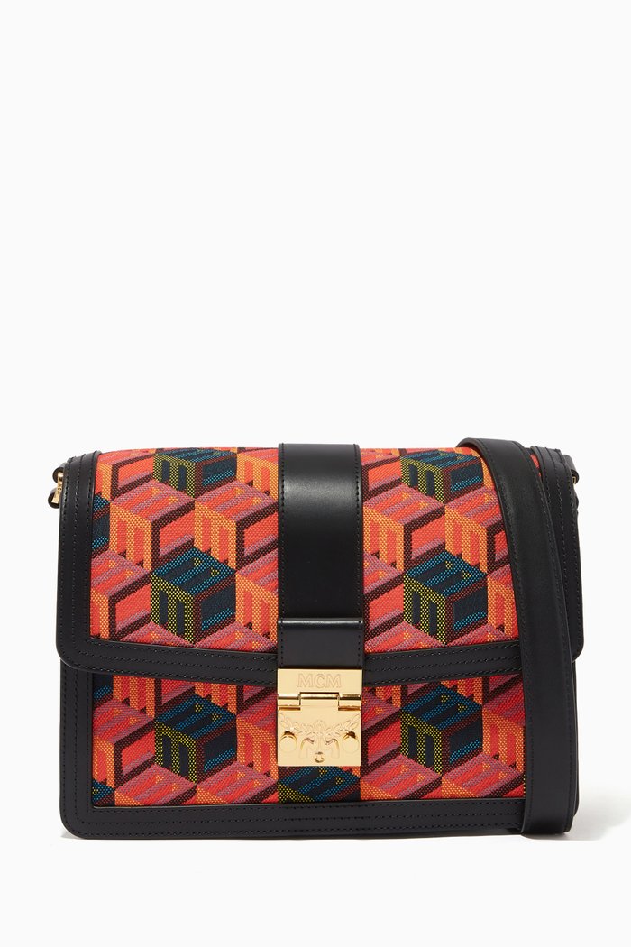 

Medium Tracy Shoulder Bag in Cubic Monogram Jacquard, Neutral