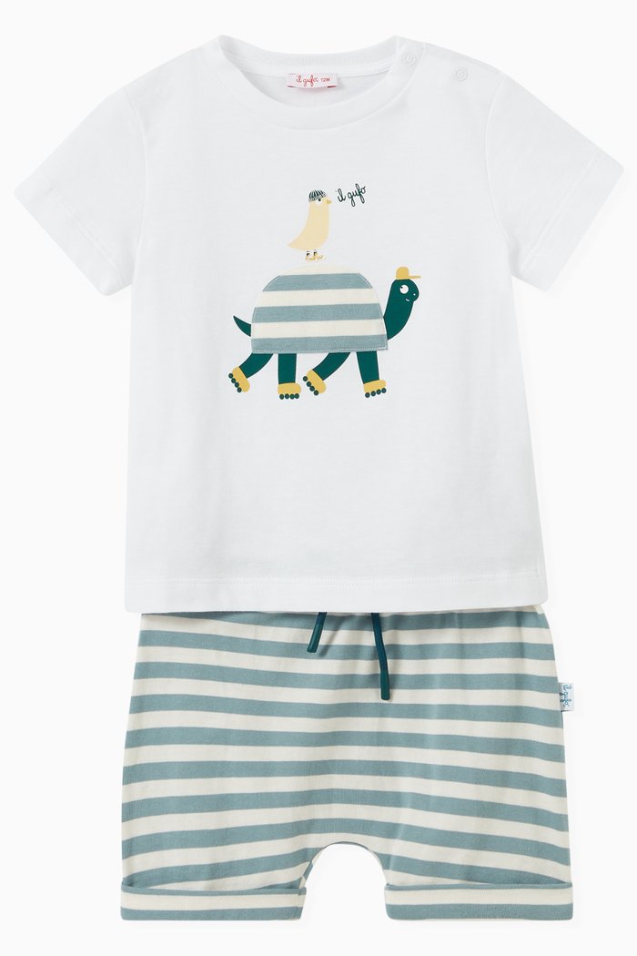 

Striped Turtle Print T-shirt & Shorts Set, White