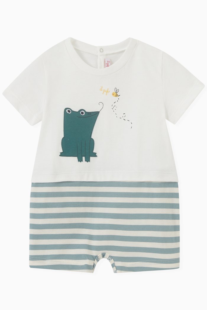 

Frog with Stripes Romper in Cotton, Neutral