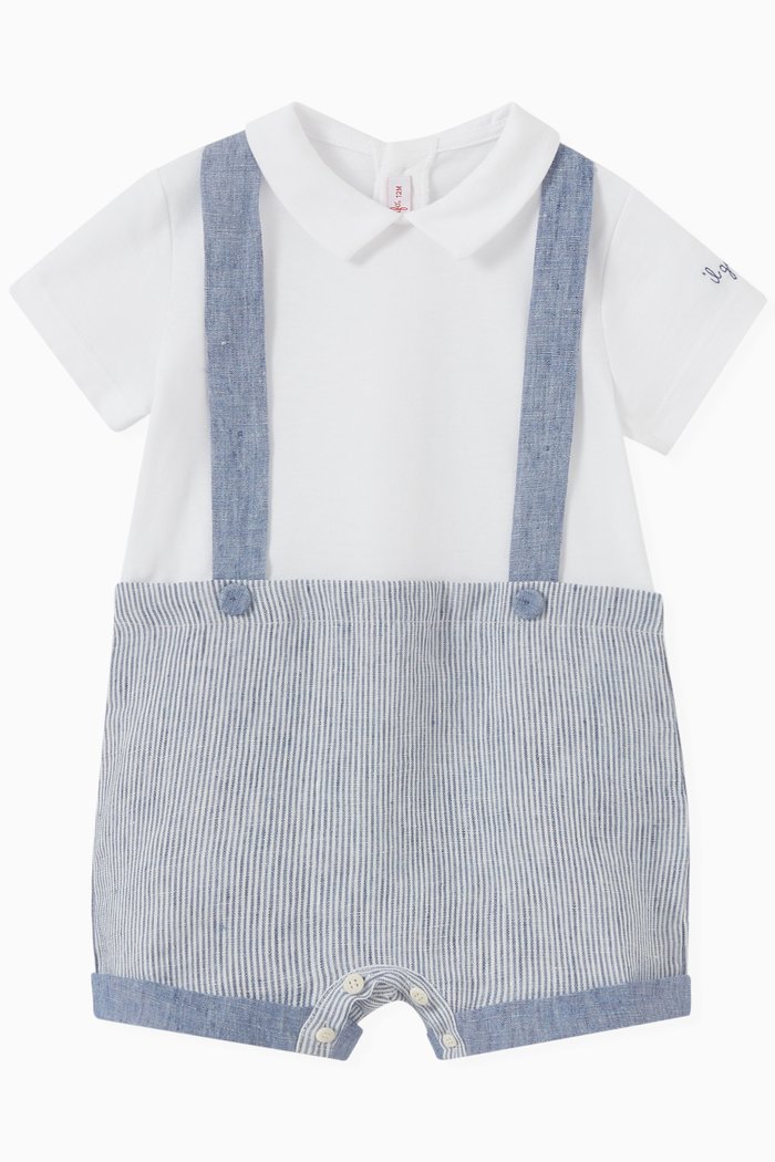 

Dungaree Print Romper in Cotton, White