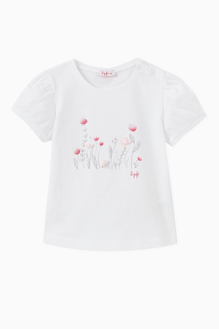 

Floral Appliqué T-shirt in Cotton Jersey, White