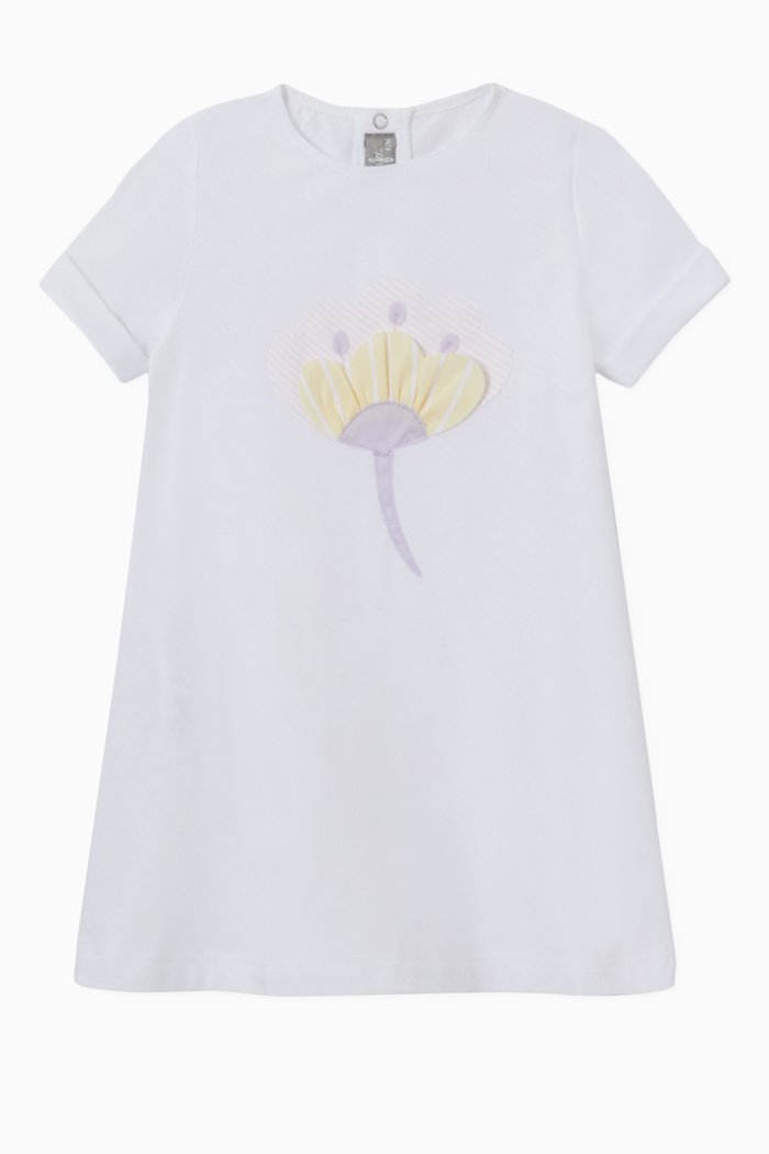 

Floral Appliqué Dress in Cotton Jersey, White