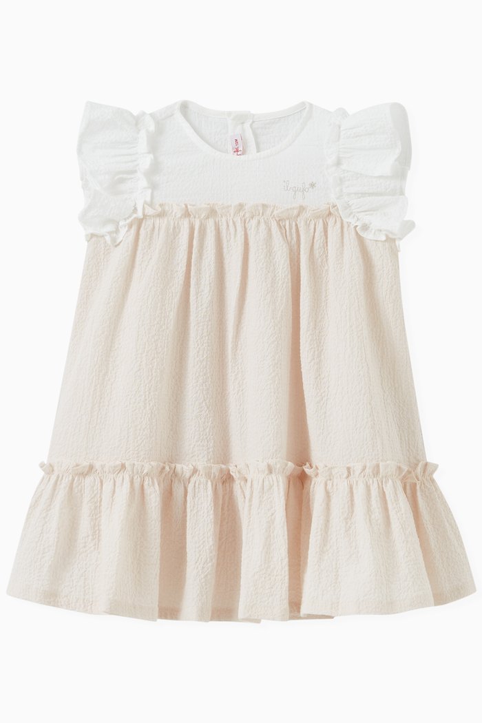 

Frilled Sleeves Dress in Cotton, Neutral