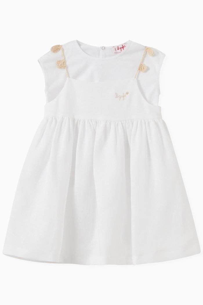 

Floral Shoulder Detail Dress in Cotton, White