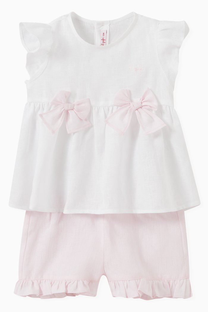 

Ruffled Edge Top & Shorts Set in Linen, Pink