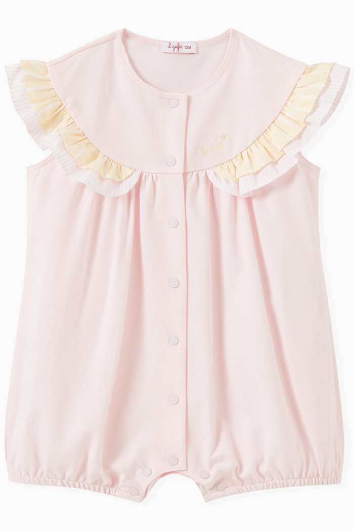 

Ruffled Collar Romper in Cotton, Pink