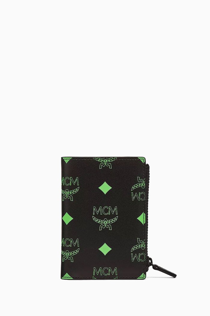 

Bifold Card Wallet in Color Splash Logo Leather, Green