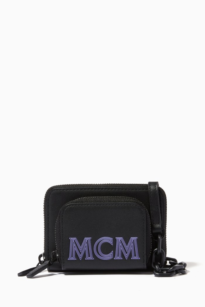 

Mini Zip-Around Wallet in Leather, Black