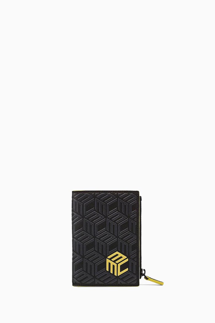 

Mini Bifold Card Wallet in Cubic Monogram Leather, Black