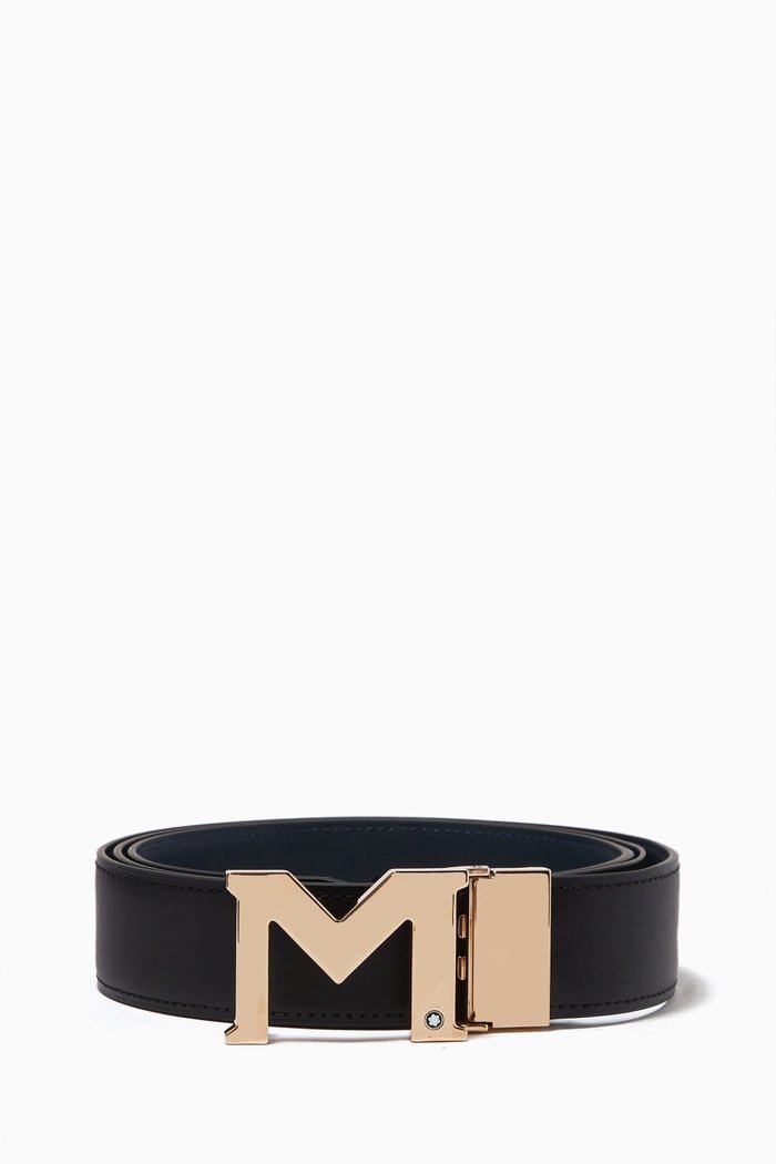

Reversible M Buckle Belt in Leather, 35mm, Black