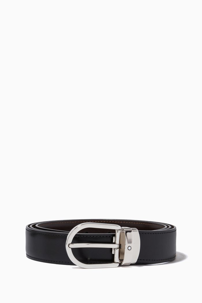Reversible Belt in Leather, 30mm, Black